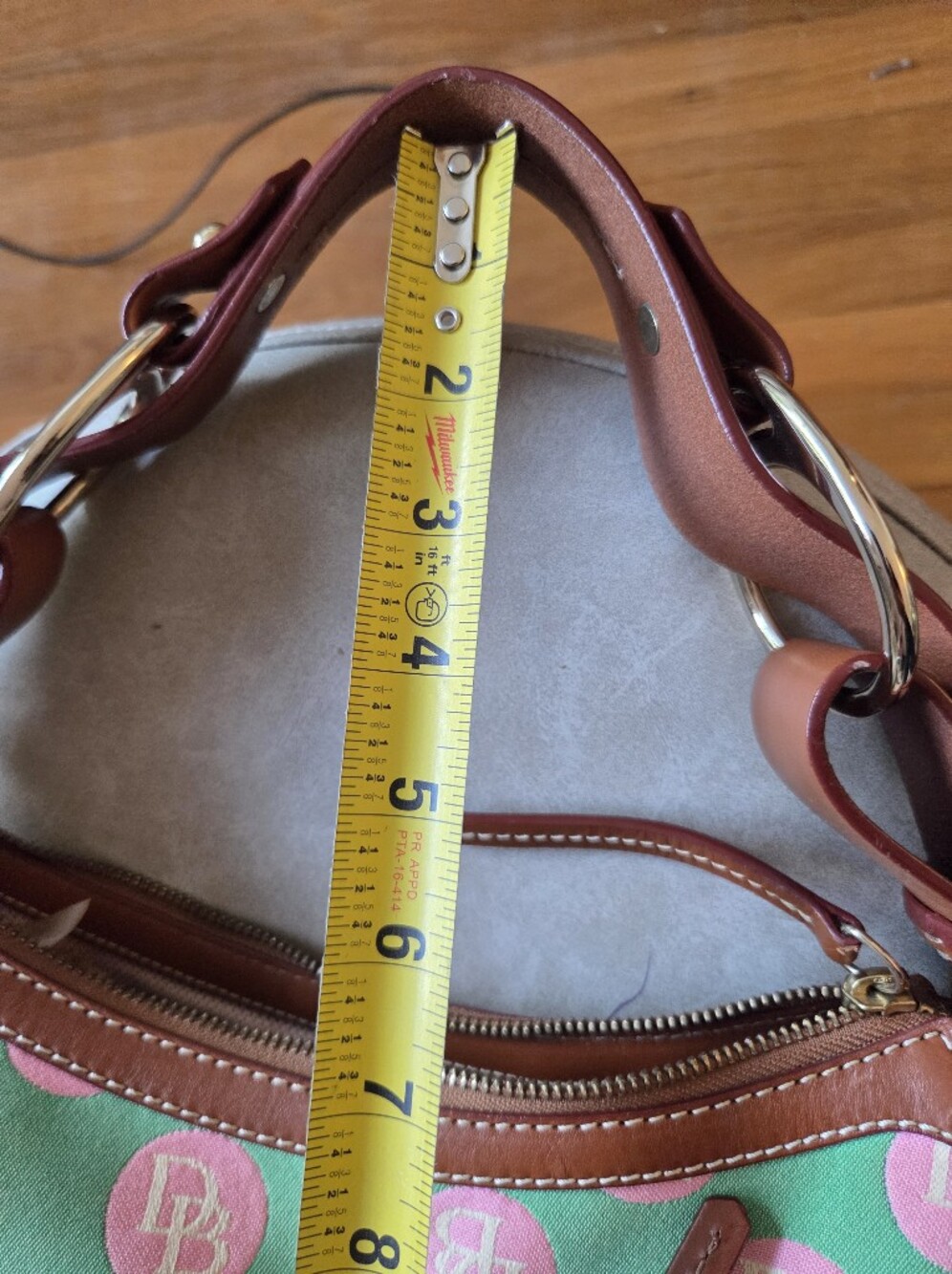 Dooney & Bourke Y2K Vintage Hobo Bag Monogram Polka Dot Pink Green Palm Beach - Picture 9 of 12